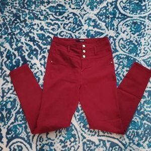 High-waisted skinny jeans